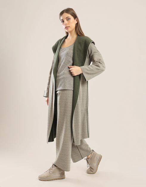 Short jacquard coat with hoodie